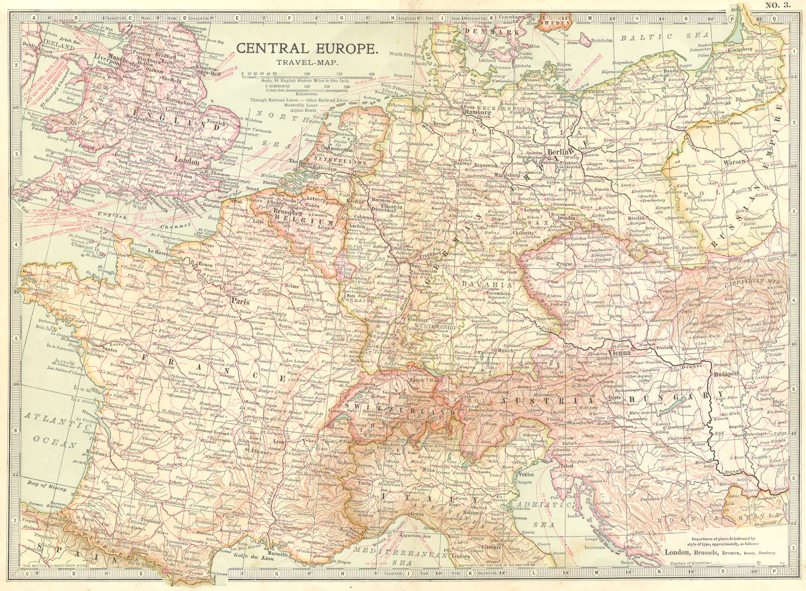 EUROPE. Central Travel-Map 1903 old antique vintage plan chart